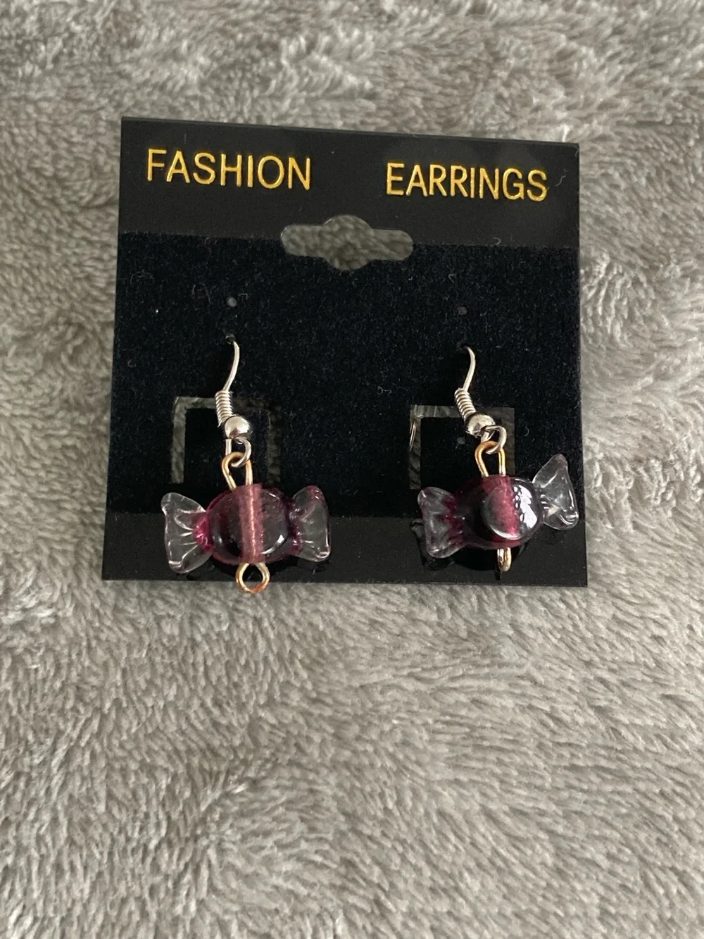Purple glass candy beaded earrings